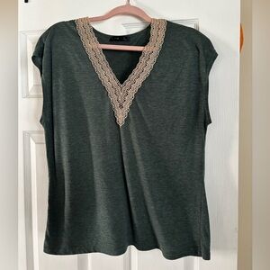 Olive colored Top with Lace Detail